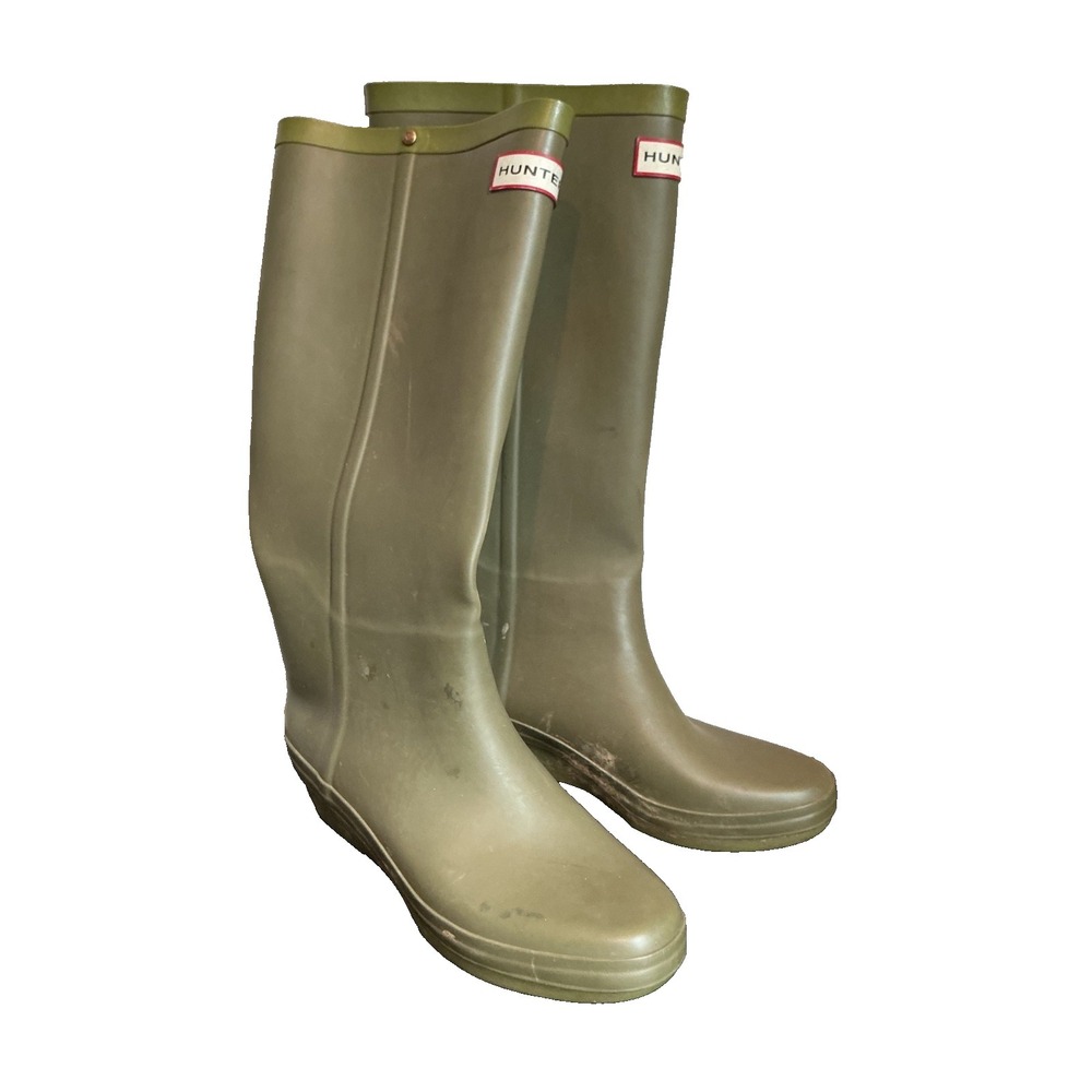 Hunter Original Tall Women's Wedge Rain Boots Green Rubber Waterproof Size 7